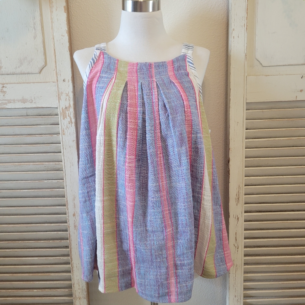 Anthropologie Krisha sleeveless striped multicolor top women's size Large petite - Picture 2 of 12